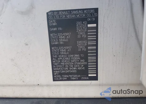 2019 Nissan Rogue S z USA, uszkodzony, nr VIN KNMAT2MV2KP549111